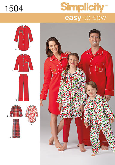 Simplicity Pattern 1504 Child's, Teens' & Adults' Loungewear | Easy from Jaycotts Sewing Supplies