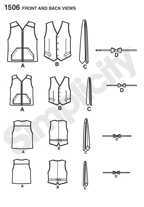 Simplicity Pattern 1506 Boy's and big and tall men's waistcoat pattern from Jaycotts Sewing Supplies