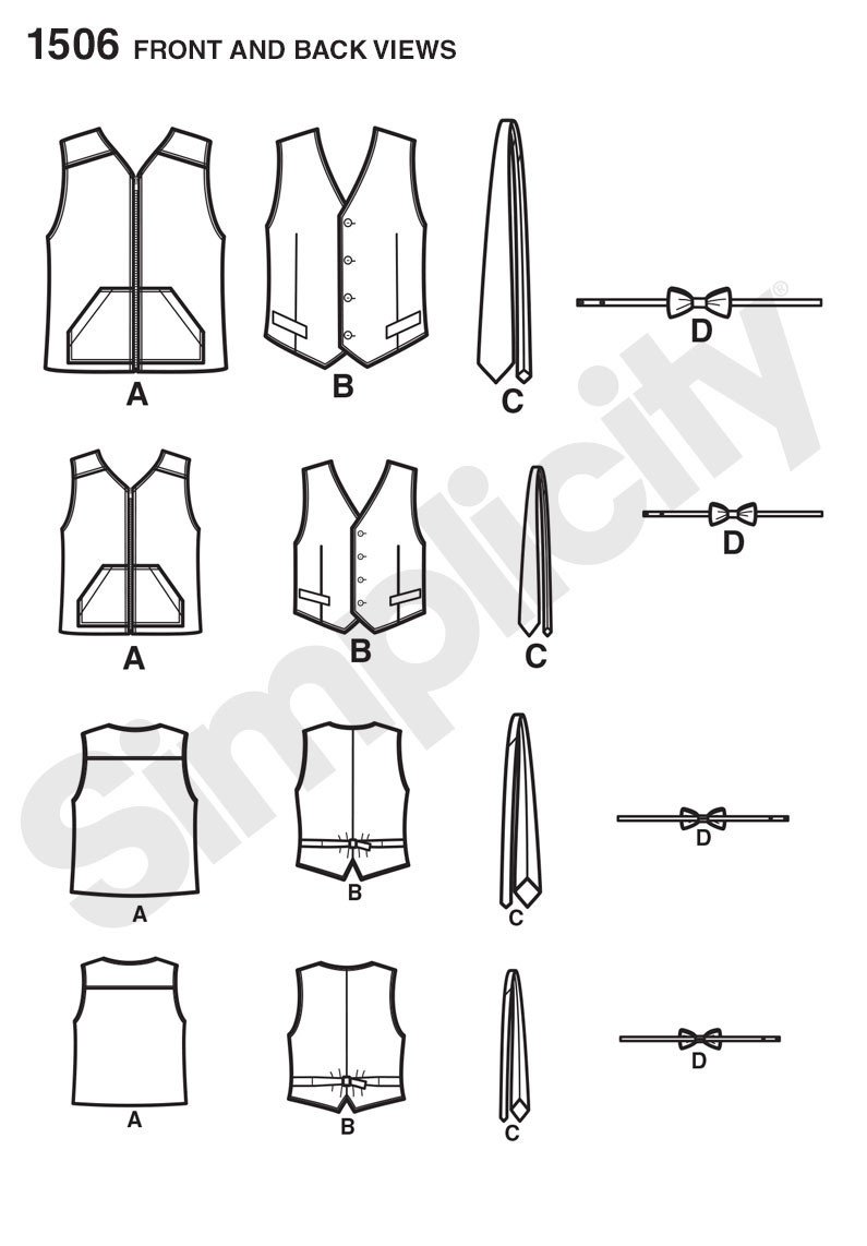 Simplicity Pattern 1506 Boy's and big and tall men's waistcoat pattern from Jaycotts Sewing Supplies