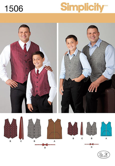 Simplicity Pattern 1506 Boy's and big and tall men's waistcoat pattern from Jaycotts Sewing Supplies