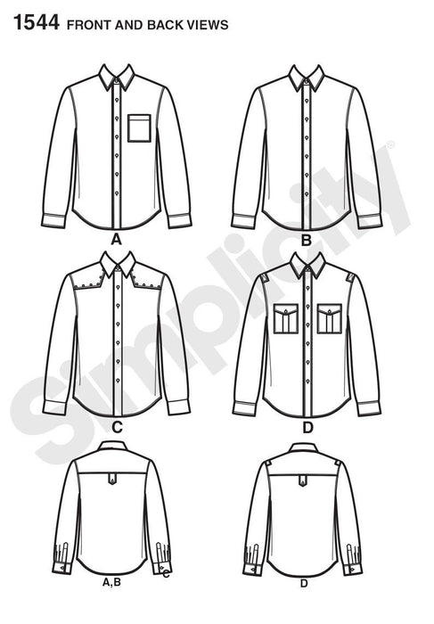 Simplicity Pattern 1544 Men's button front shirt from Jaycotts Sewing Supplies