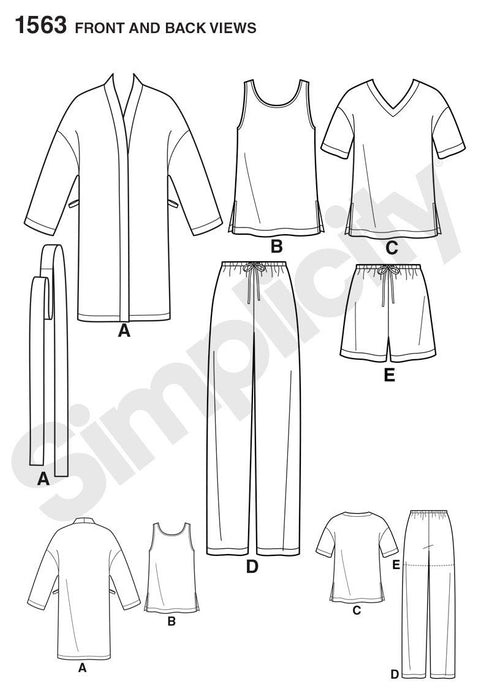 Simplicity Pattern 1563 Misses', men's teens' sleepwear from Jaycotts Sewing Supplies