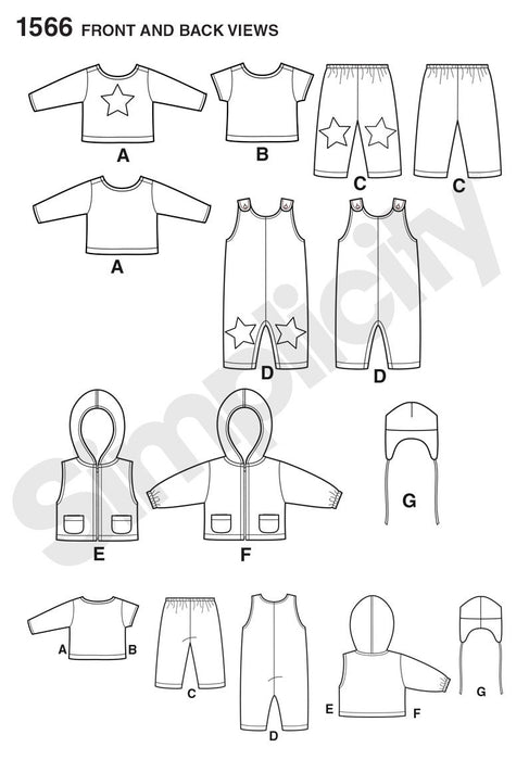 Simplicity Pattern 1556  babies' overall, zip up jacket from Jaycotts Sewing Supplies