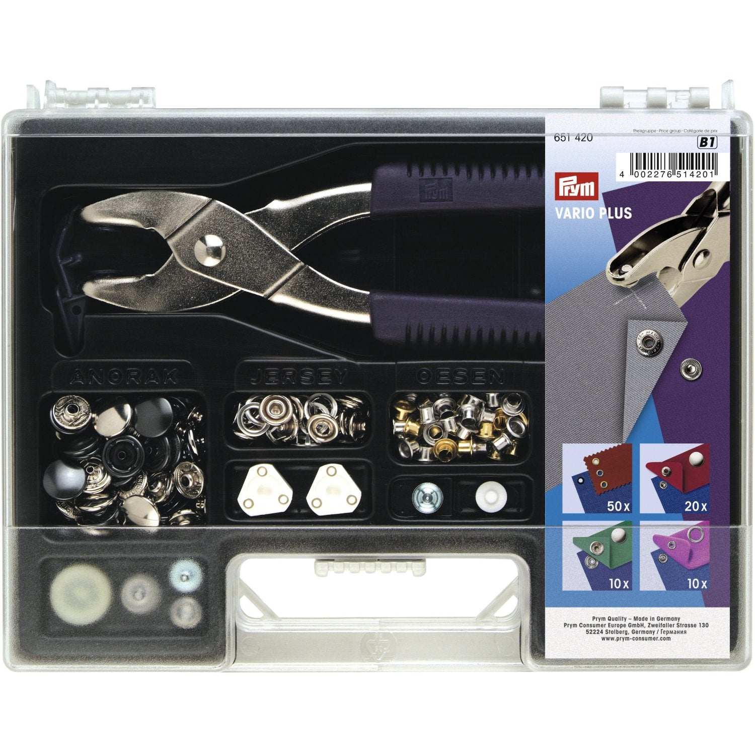 Prym Press fastener assortment and  vario pliers kit | 651420 from Jaycotts Sewing Supplies