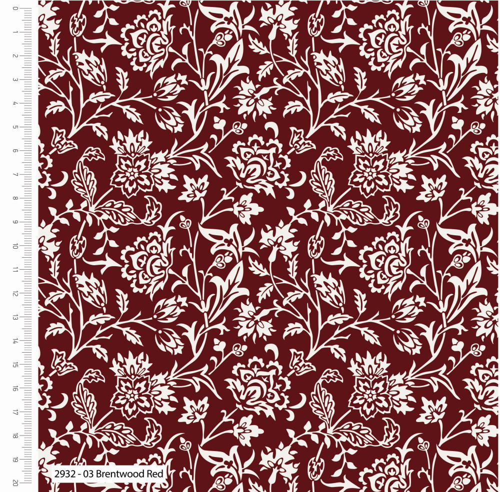 William Morris Winter Garden Organic Cotton Fabric, Brentwood Red from Jaycotts Sewing Supplies