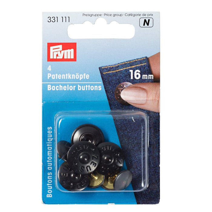 Prym 331111 Black Bachelor Buttons pack of 4 from Jaycotts Sewing Supplies