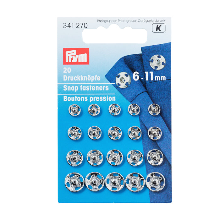 Prym Silver Metal Press Studs, Sew On type from Jaycotts Sewing Supplies