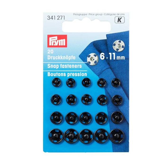 Prym Black Metal Press Studs, Sew on type from Jaycotts Sewing Supplies