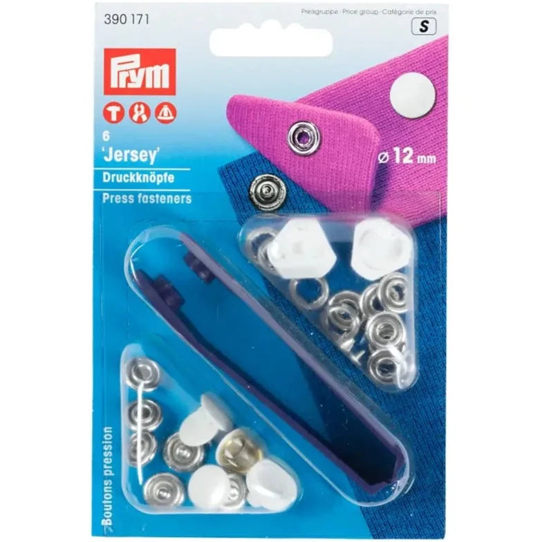 Prym 390171 pack of 6 White press fasteners 12mm Jersey from Jaycotts Sewing Supplies