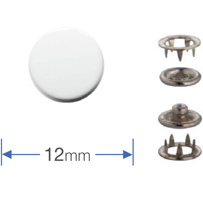 Details of Prym 390117 White Press Studs (Non-Sew) 12mm from Jaycotts Sewing Supplies