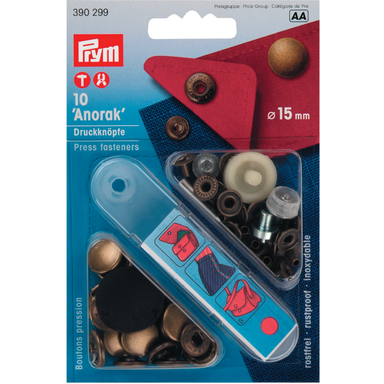 Prym 390299 Press Fasteners Antique Brass 15mm size from Jaycotts Sewing Supplies