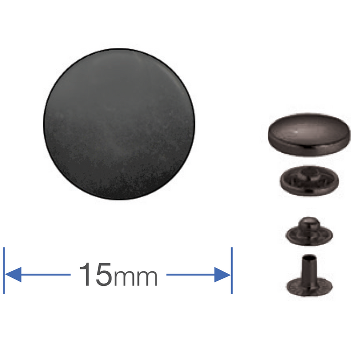 Component detail of Metal Press fasteners Gun Black 15mm from Jaycotts Sewing Supplies