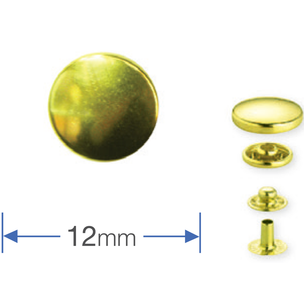 Dimensions of Gold Press Studs -12mm: Pack of 10 from Jaycotts Sewing Supplies