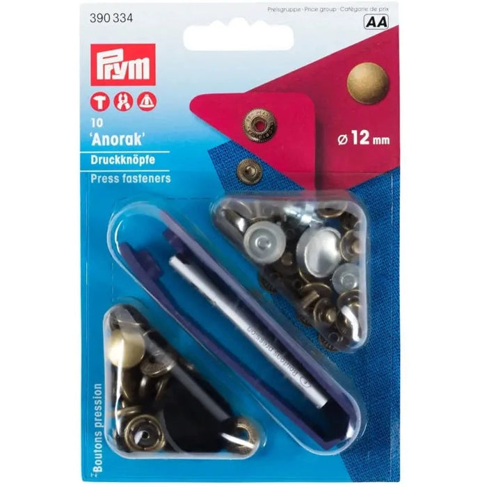 Prym 390334 pk 10 Antique Brass press fasteners 12mm medium from Jaycotts Sewing Supplies