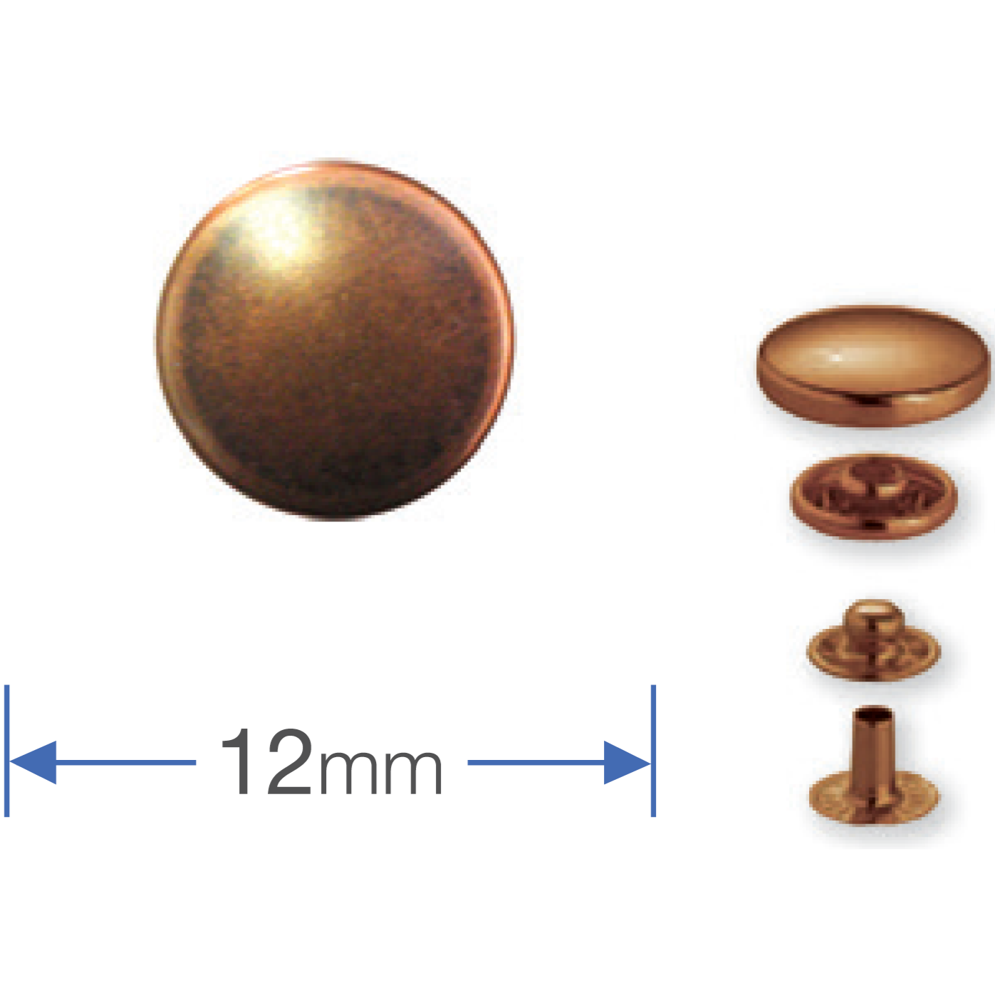 Component detail 390336 Press Studs Antique Copper 12mm from Jaycotts Sewing Supplies