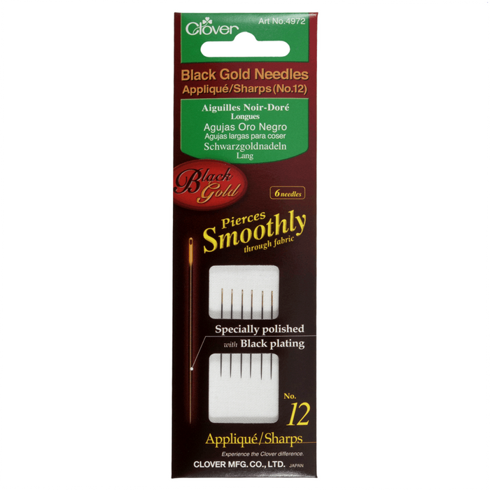 Clover Black Gold Hand Sewing Needles - Applique/Sharps Size 12 (6 Pack)