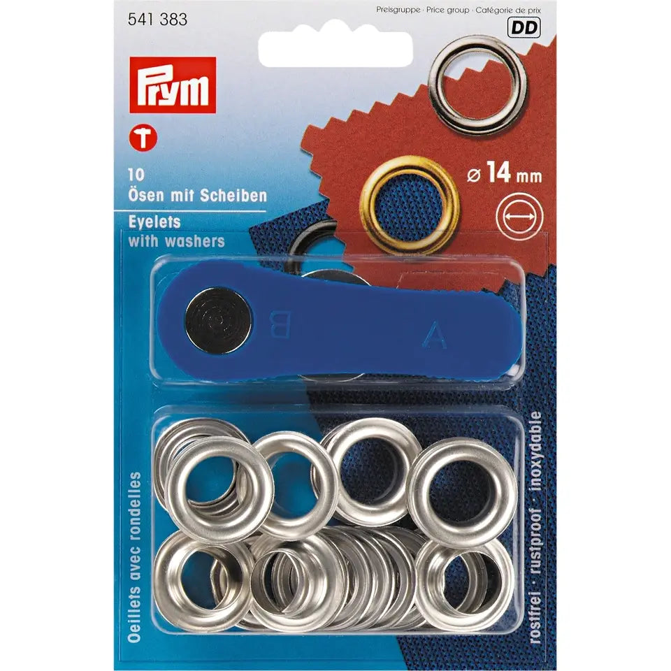 PRYM Metal Eyelets Silver colour, Non-Sew from Jaycotts Sewing Supplies