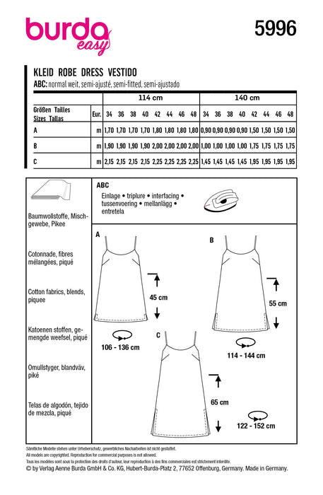 Burda Style Sewing Pattern 5996 EASY Dress jaycotts.co.uk - Sewing Supplies Burda Style Sewing Pattern 5996 EASY Dress jaycotts.co.uk - Sewing Supplies