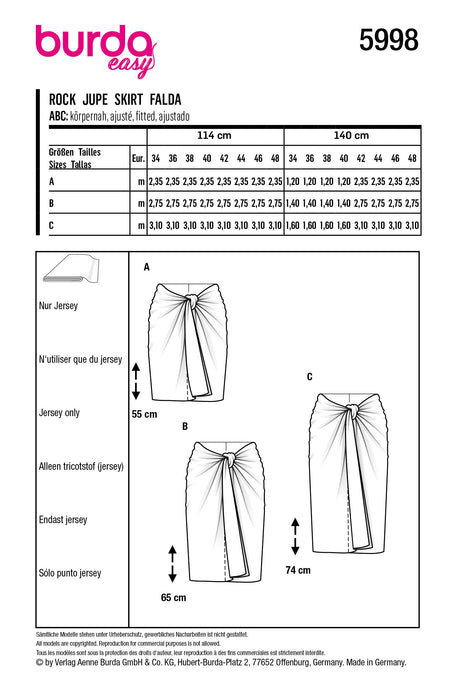 Burda Style Pattern 5998 EASY Skirt from Jaycotts Sewing Supplies