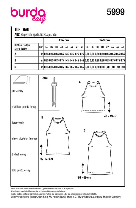 Burda Style Pattern 5999 EASY Top from Jaycotts Sewing Supplies