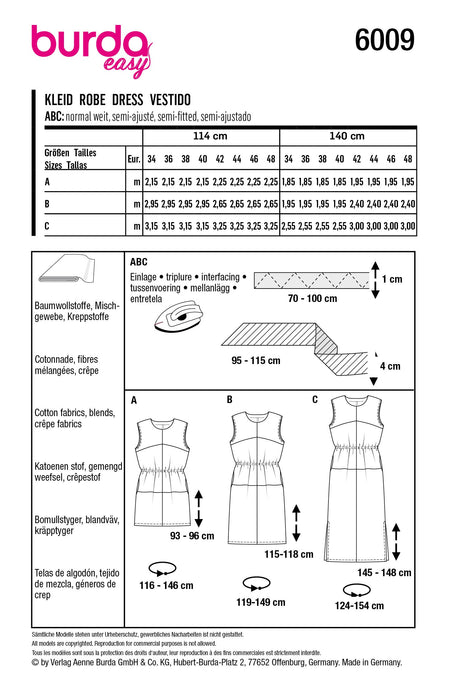 Burda Style Pattern 6009 EASY Dress from Jaycotts Sewing Supplies