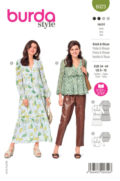 Burda Style Pattern 6023 Ladies Outerwear Dress / Blouse from Jaycotts Sewing Supplies