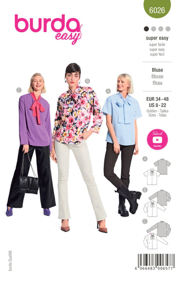 Burda Style Pattern 6026 EASY Blouse from Jaycotts Sewing Supplies