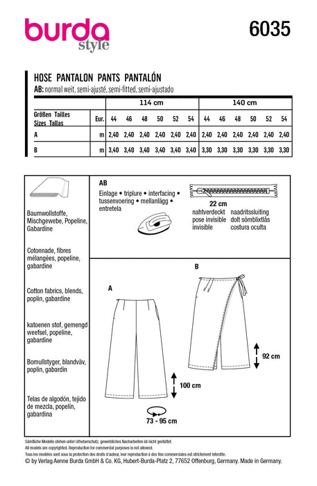 Burda Style Pattern 6035 Plus Trousers from Jaycotts Sewing Supplies