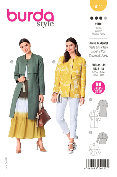 Burda Style Pattern 6041 Ladies Outerwear Coat / Jacket from Jaycotts Sewing Supplies