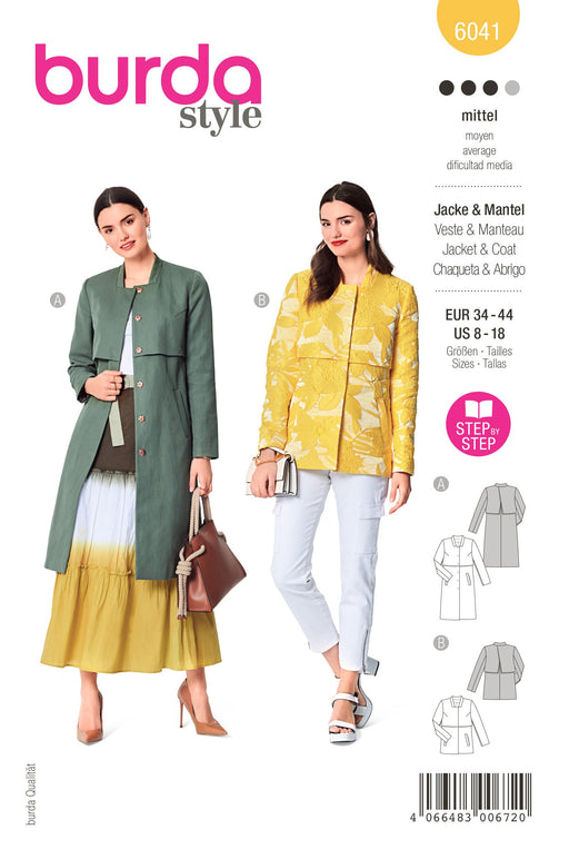 Burda Style Pattern 6041 Ladies Outerwear Coat / Jacket from Jaycotts Sewing Supplies