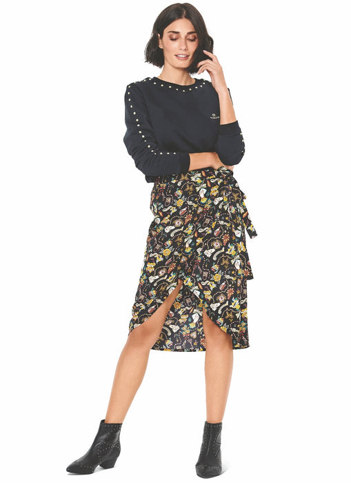 Black knee length wrap skirt best sale