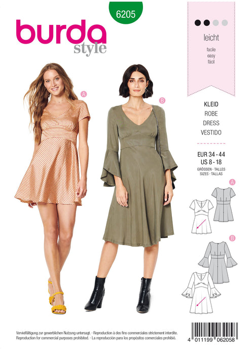 Burda 6205 Dress with Empire Waist Sewing Pattern jaycotts.co.uk - Sewing Supplies Burda 6205 Dress with Empire Waist Sewing Pattern jaycotts.co.uk - Sewing Supplies