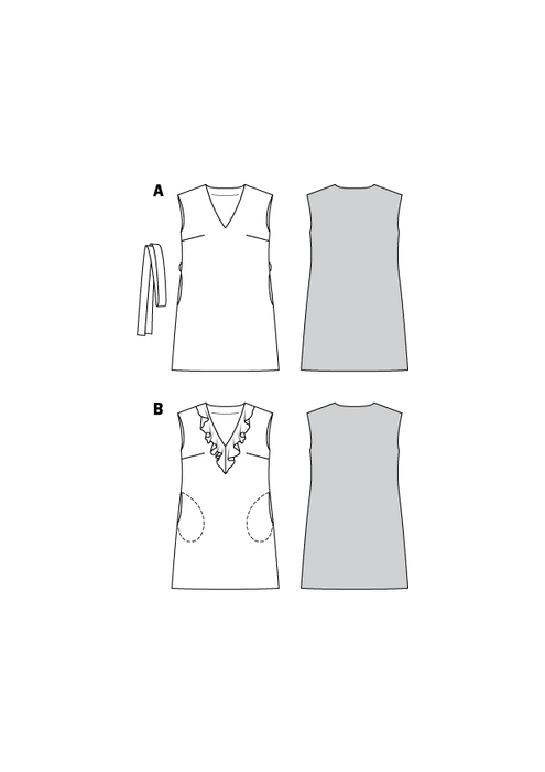 Burda Pattern 6221  Dress – Sleeveless – V-Neck
 with Flounce – Casual Cut from Jaycotts Sewing Supplies