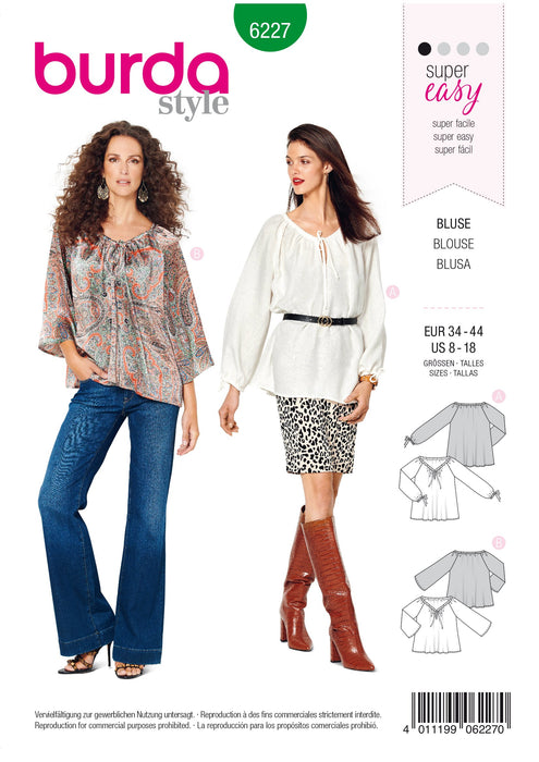 Burda Pattern 6227  Blouse – Carmen Blouse – 
Drawstring Neckline from Jaycotts Sewing Supplies