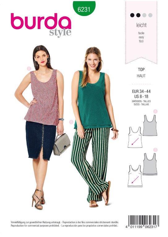 Burda Pattern 6231  Top with Rounded Neckline – 
Singe or Double Layer from Jaycotts Sewing Supplies