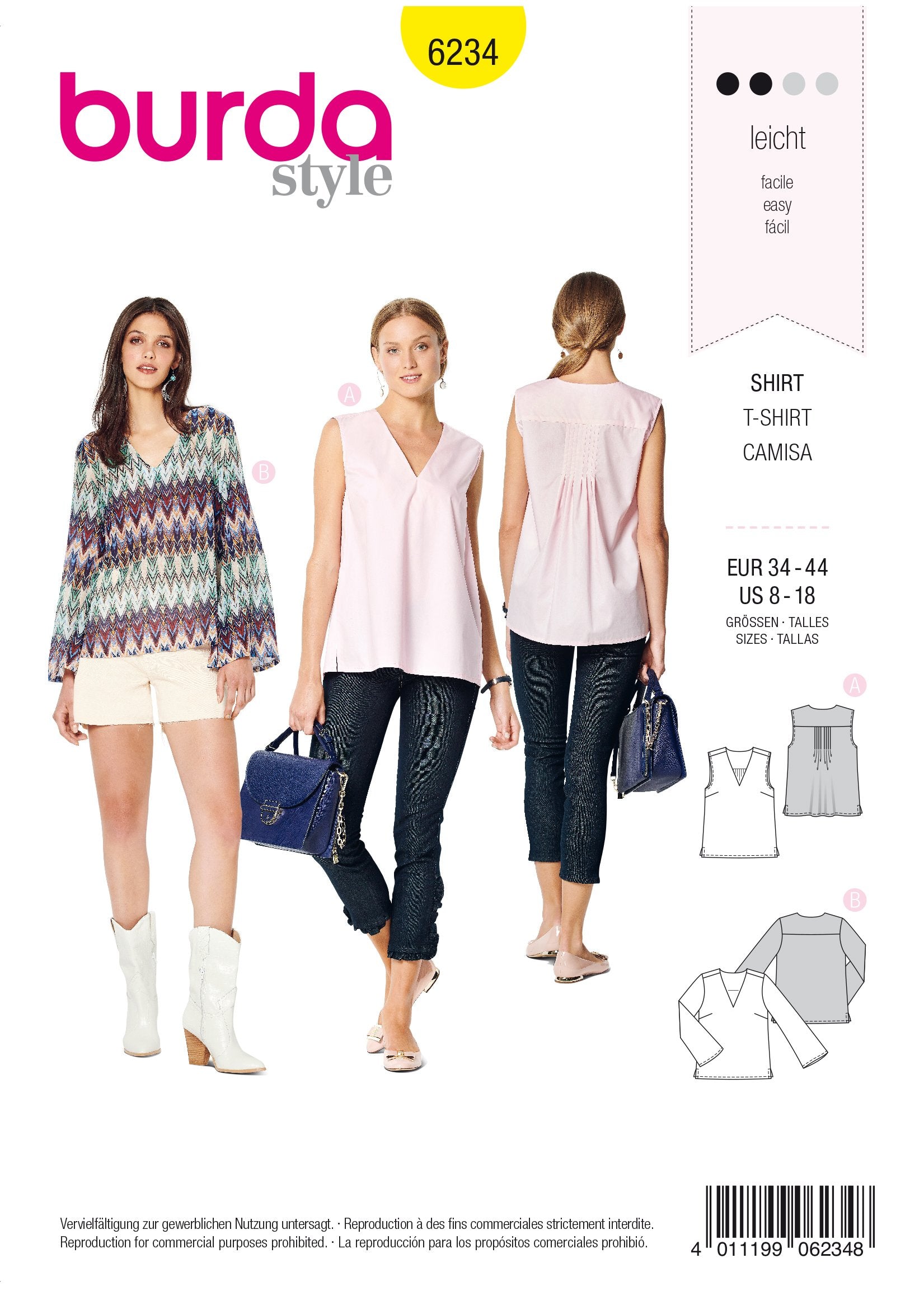 Burda Style Pattern 6234 Misses' Tops With Variations from Jaycotts Sewing Supplies