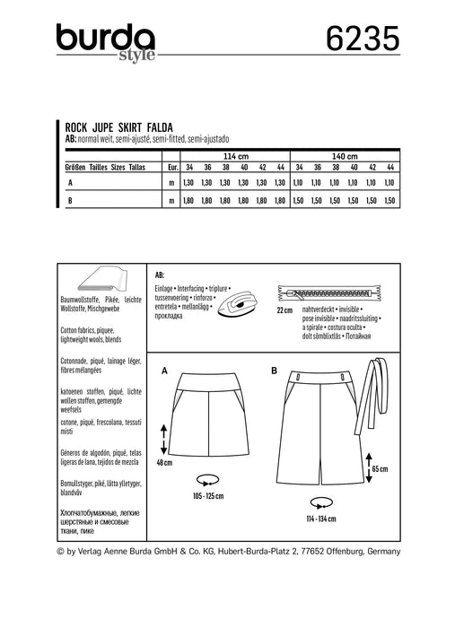 Burda Pattern 6235  Skirt with Yoke – 
Hip Yoke Pockets from Jaycotts Sewing Supplies