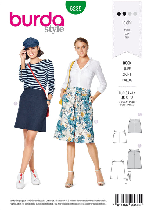 Burda Pattern 6235  Skirt with Yoke – 
Hip Yoke Pockets from Jaycotts Sewing Supplies