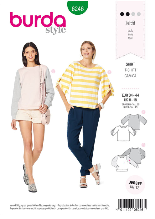 Burda Pattern 6246  Top – Sweatshirt – 
Round Neckline – 
Sleeves with a Twist from Jaycotts Sewing Supplies