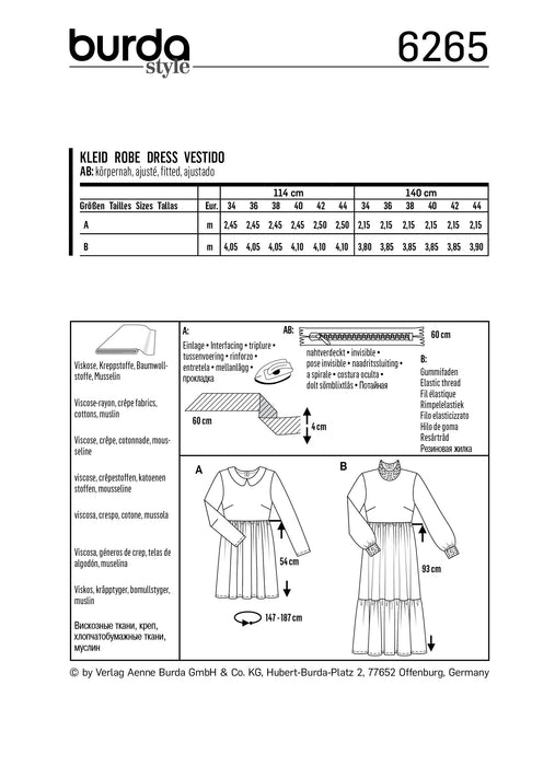 6265 Burda Sewing Pattern |   DRESS from Jaycotts Sewing Supplies