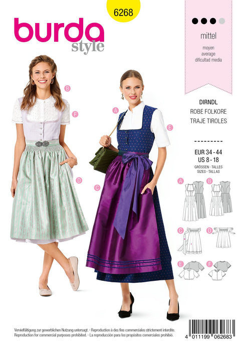 6268 Burda Sewing Pattern |   Dirndl Dresses from Jaycotts Sewing Supplies