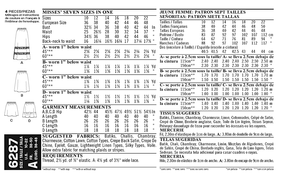 New Look Pattern: NL6287 Misses' Pull on Skirt in Four Lengths