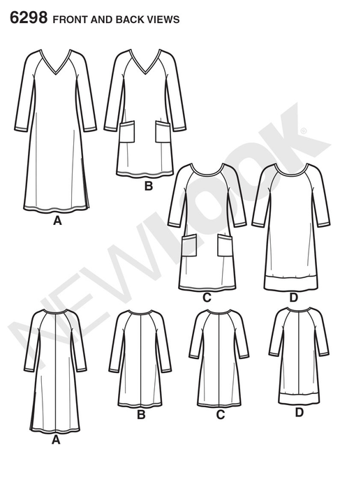NL6298 Misses' Knit Dress with Neckline & Length Variations from Jaycotts Sewing Supplies