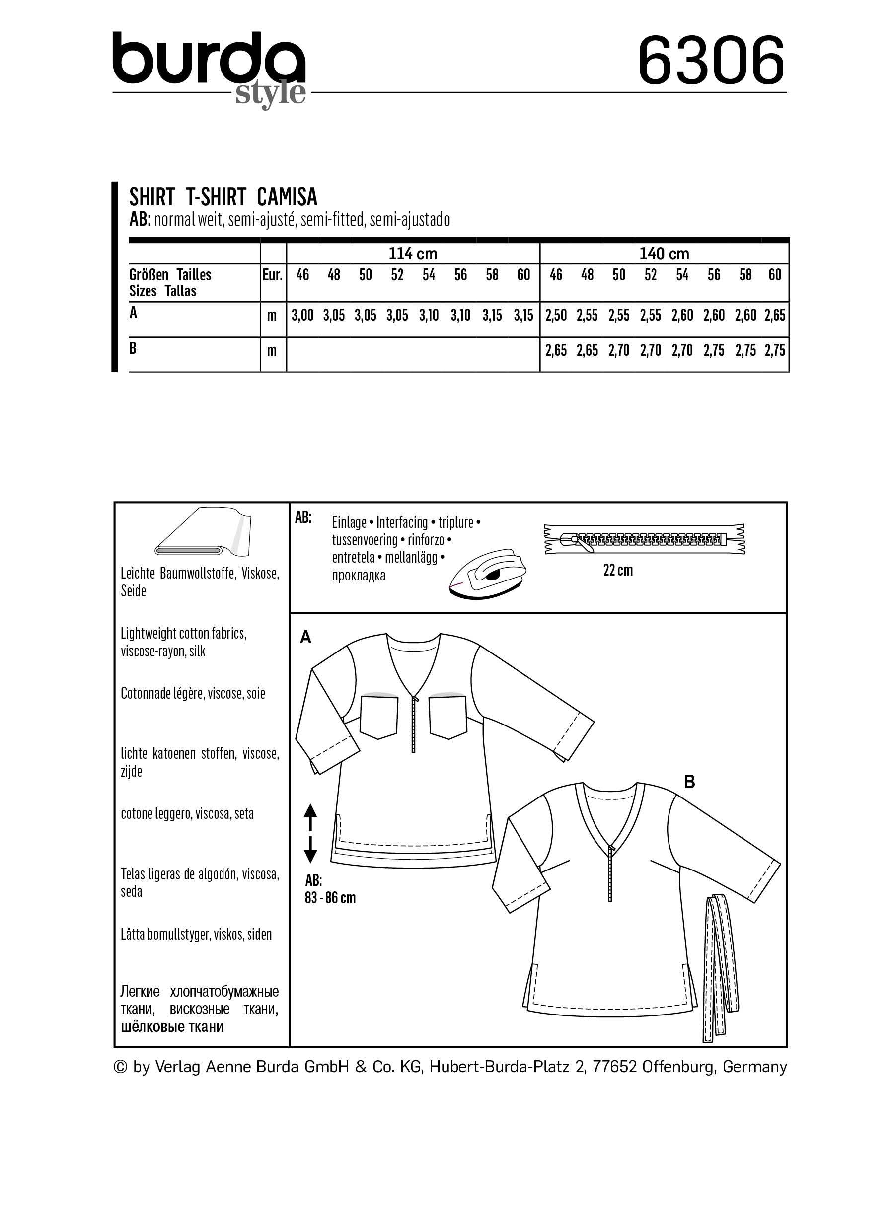 BD6306 Women's V neck top sewing pattern from Jaycotts Sewing Supplies