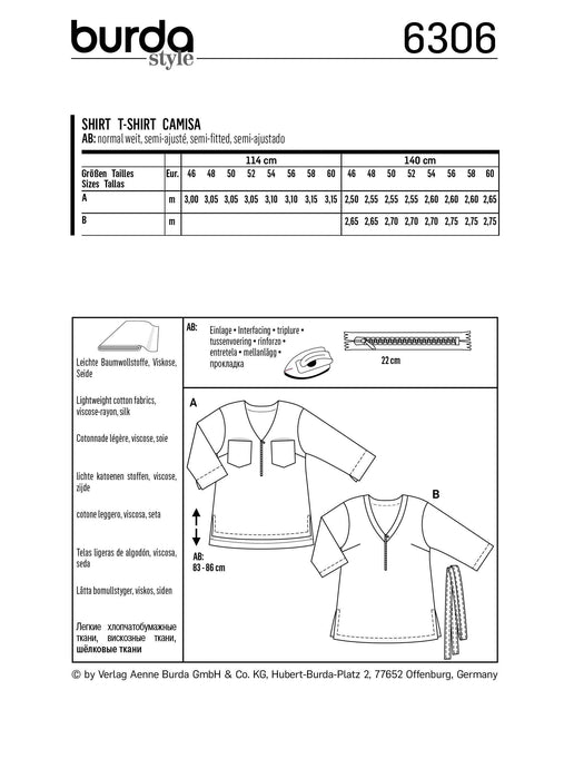 BD6306 Women's V neck top sewing pattern from Jaycotts Sewing Supplies