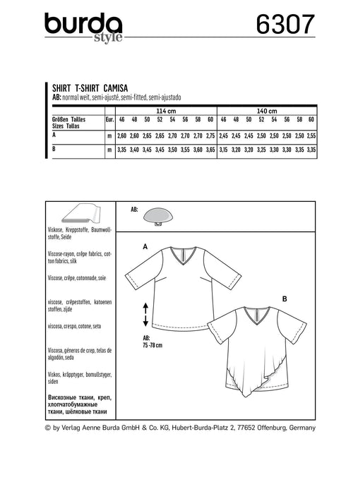 BD6307 Women's asymmetric top sewing pattern from Jaycotts Sewing Supplies