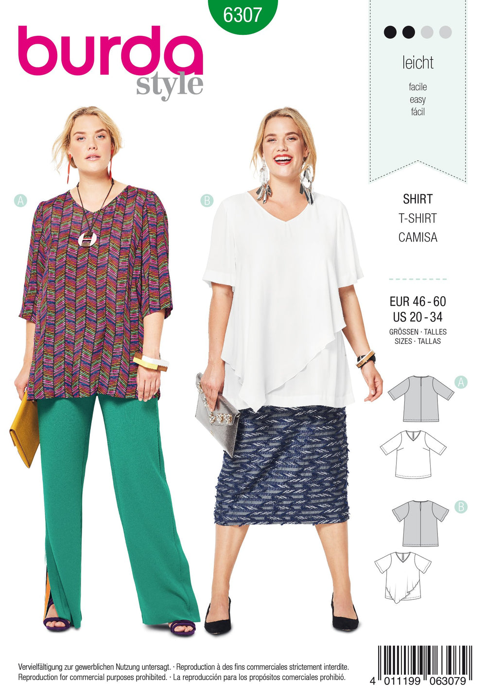 BD6307 Women's asymmetric top sewing pattern from Jaycotts Sewing Supplies