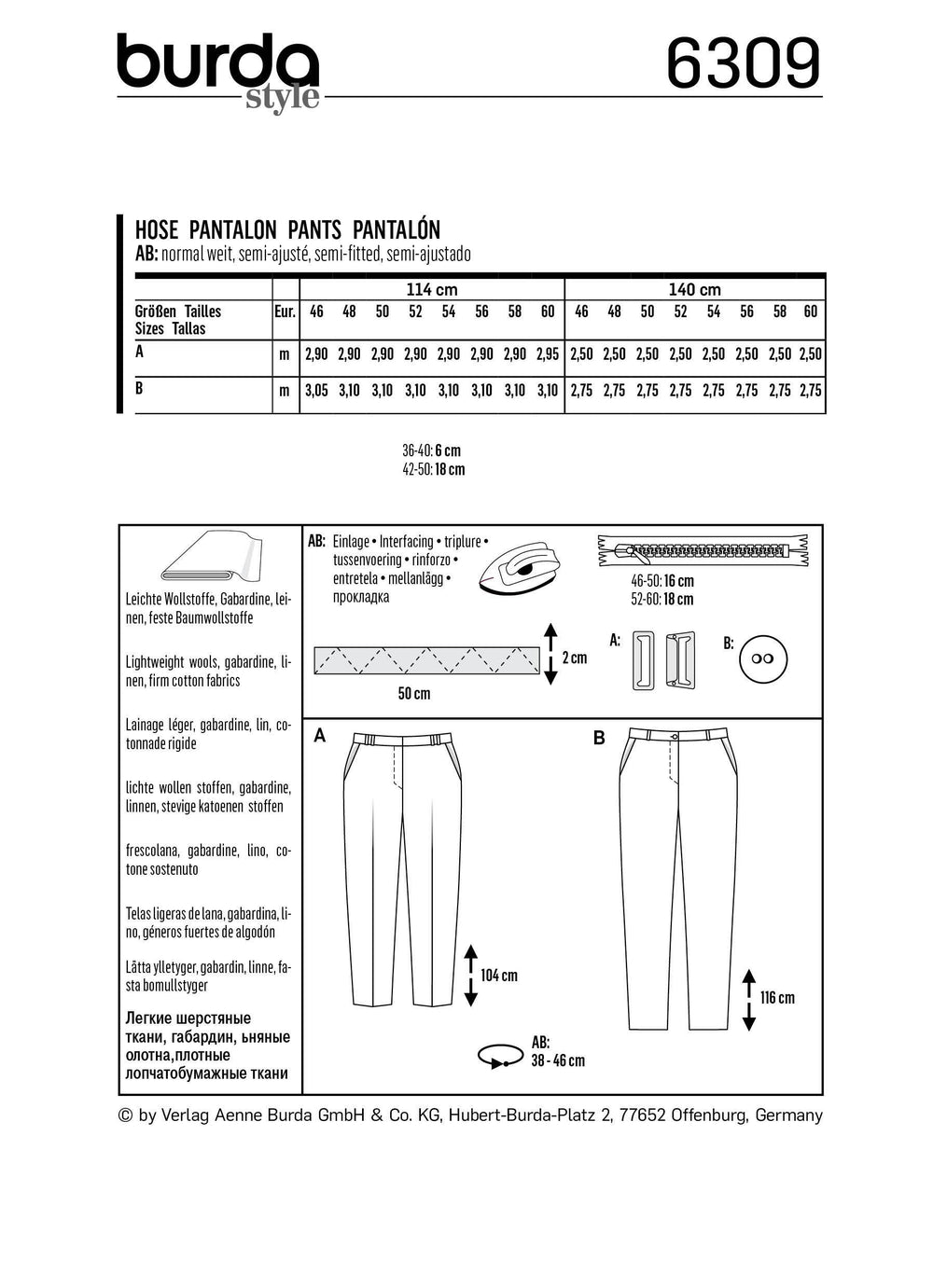 BD6309 Women's back elastic pants sewing pattern from Jaycotts Sewing Supplies