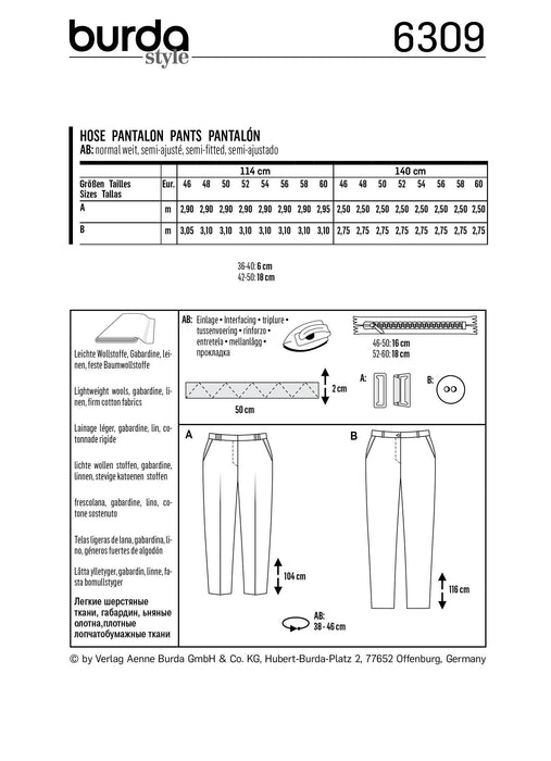 BD6309 Women's back elastic pants sewing pattern from Jaycotts Sewing Supplies