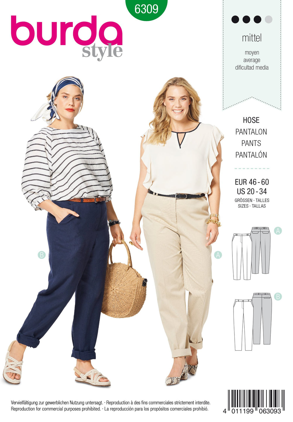 BD6309 Women's back elastic pants sewing pattern from Jaycotts Sewing Supplies